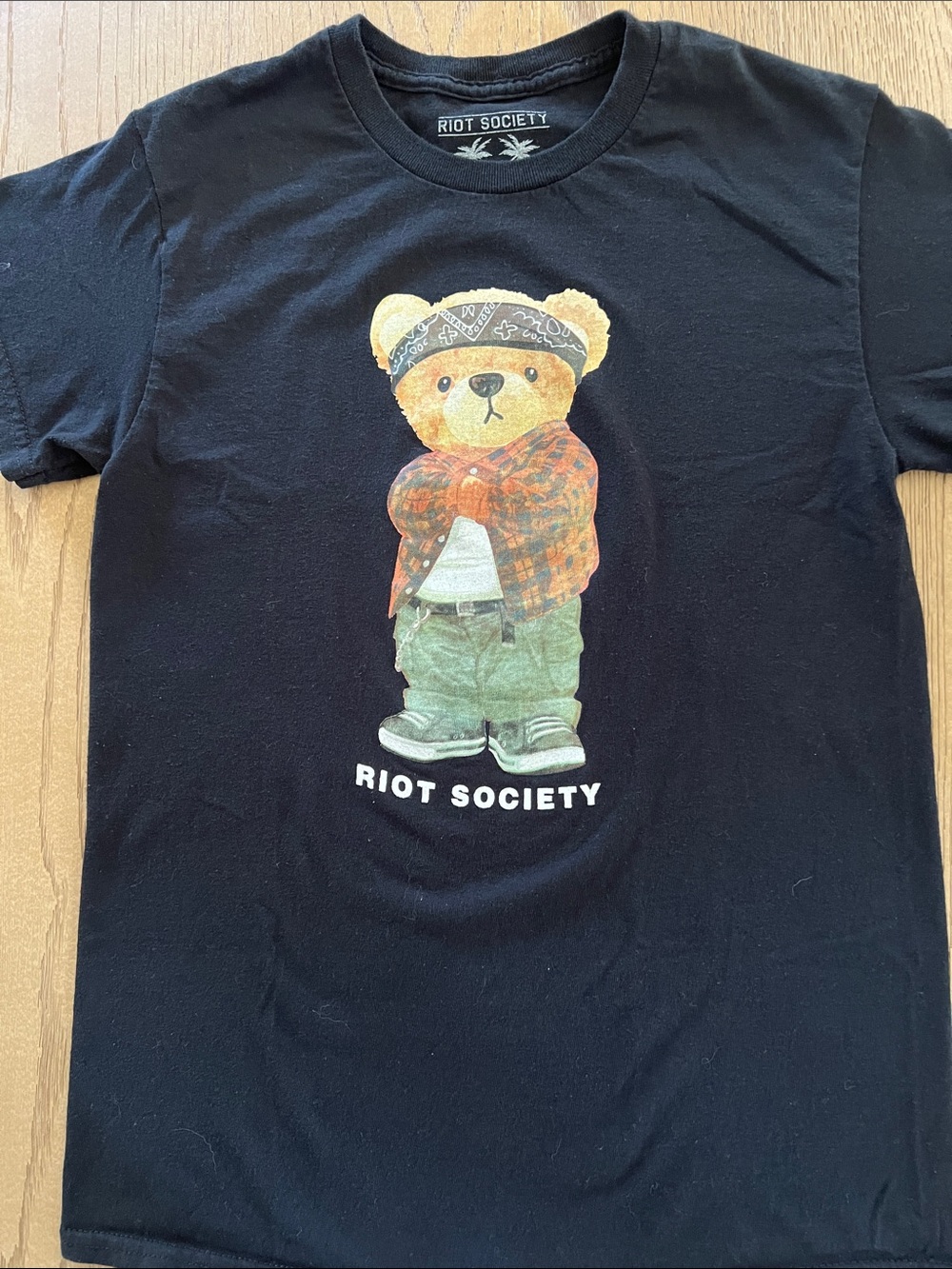 riot society Black Graphic Bear Tee with Multicolor Print